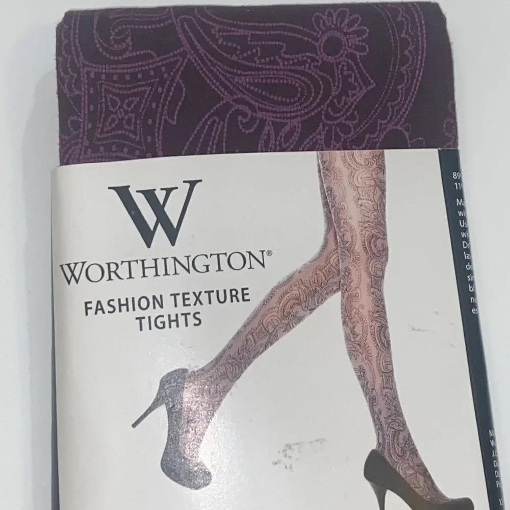 Worthington Fashion Texture Tights Women Size S M Color Burgundy